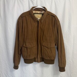 Vintage G-III Leather Jacket Mens Large Brown Leather Bomber Map Lined Aviator
